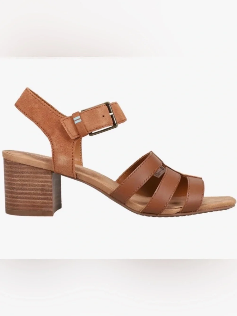 Toms Estella Suede Leather Brown Block Heel Sandal Open Toe Ankle Strap Buckle 6